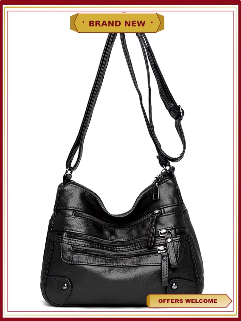 KXF Womens Crossbody Bag Soft Faux Leather Multi-Pocket Shoulder Purse
